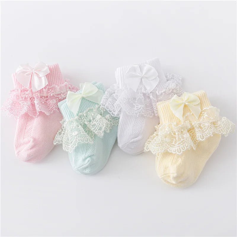 Lawadka 4Pairs/lot Newborn Baby Socks For Girls Cotton Lace Infant Girls Sock Princess Bow Toddler Baby Girls Socks Spring 0 - 24M - Baby Store