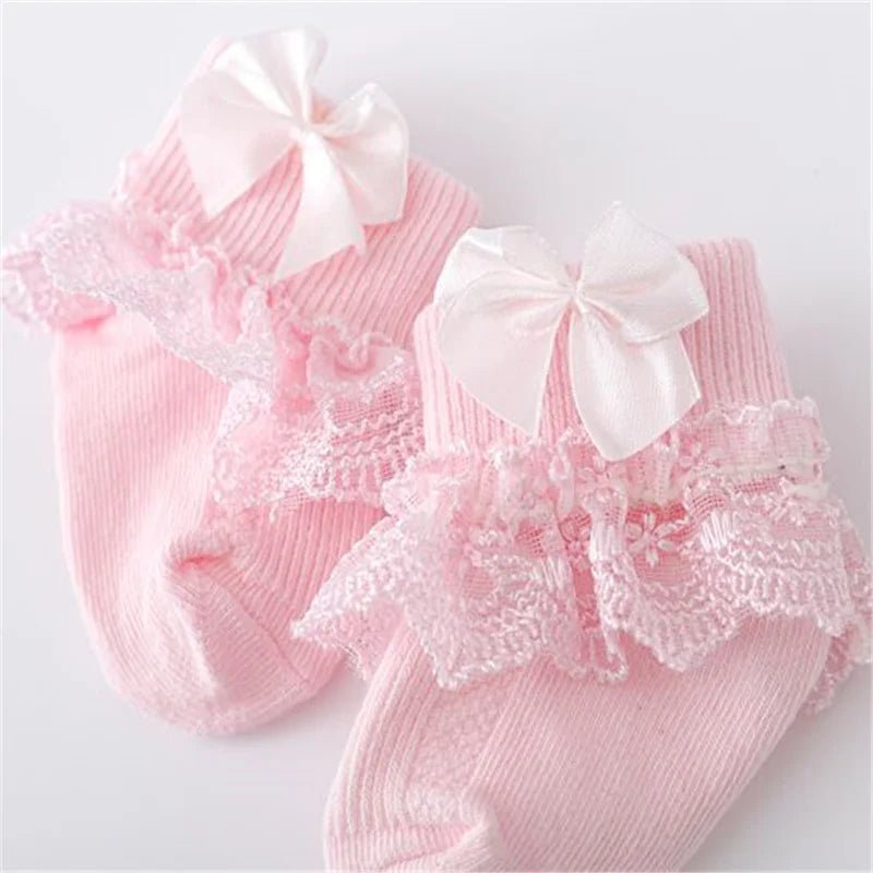 Lawadka 4Pairs/lot Newborn Baby Socks For Girls Cotton Lace Infant Girls Sock Princess Bow Toddler Baby Girls Socks Spring 0-24M