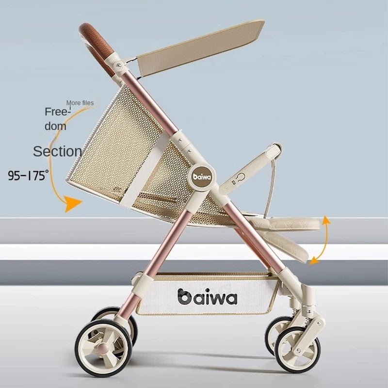 Lightweight Carry-on Stroller One-handed Foldable with Music Light Canopy for Babies Travel Awning Sitting and Lying Stroller