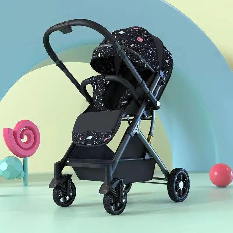 Lightweight stroller Two - way Push Trolley Stroller High Landscape Spine Protection Newborn Baby Four Wheel Stroller - Baby Store