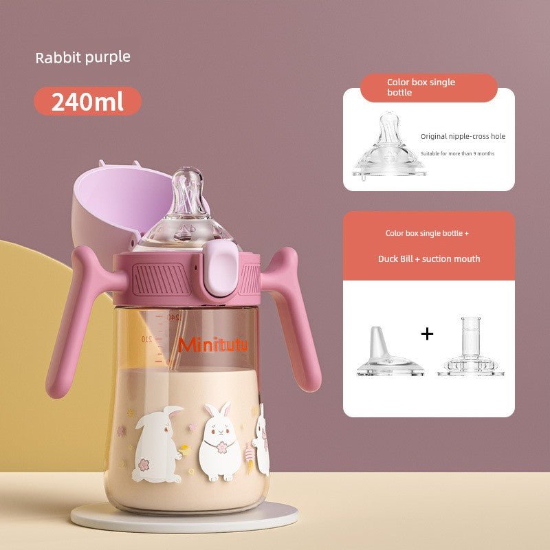 Minitutu Flip Bottle Wide Mouth Import Material Children's Drink Learning Cup Cup with Straw 1 Year Old Baby Drinking Water Drinking Milk