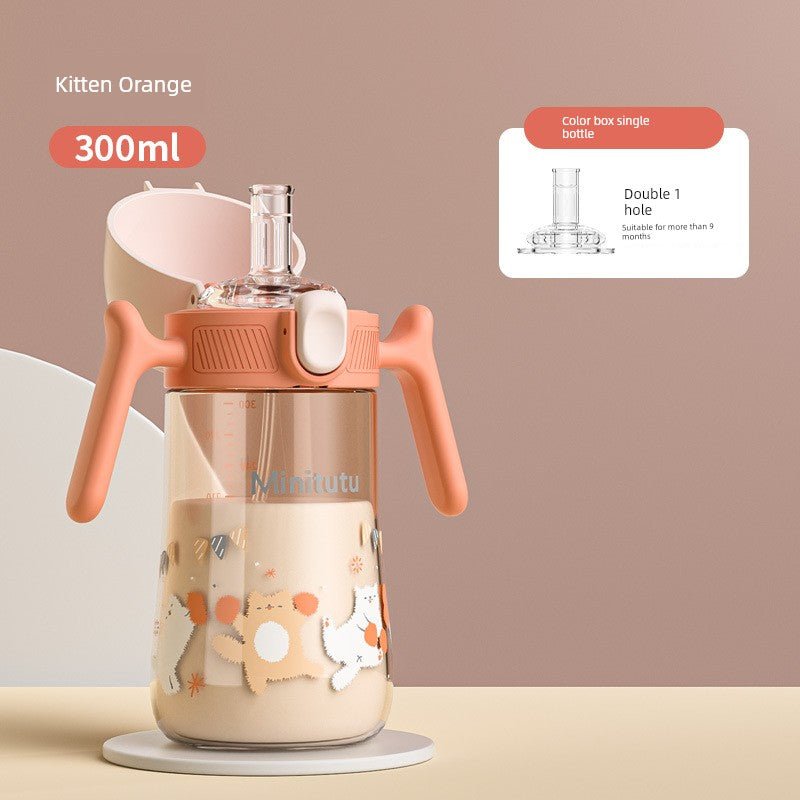 Minitutu Flip Bottle Wide Mouth Import Material Children's Drink Learning Cup Cup with Straw 1 Year Old Baby Drinking Water Drinking Milk