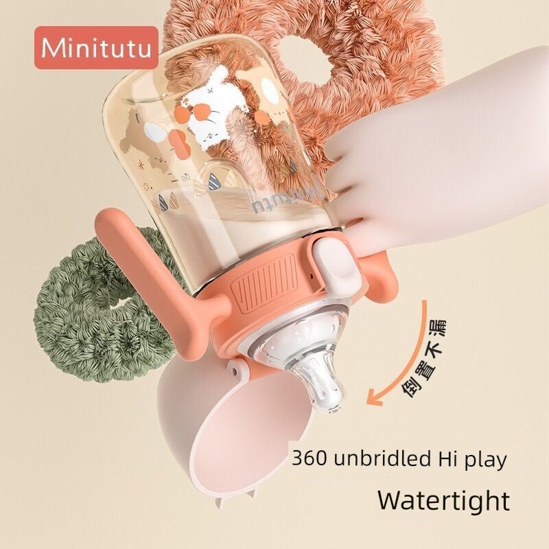 Minitutu Flip Bottle Wide Mouth Import Material Children's Drink Learning Cup Cup with Straw 1 Year Old Baby Drinking Water Drinking Milk