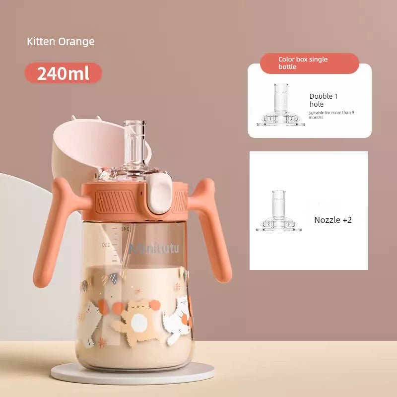 Minitutu Flip Bottle Wide Mouth Import Material Children's Drink Learning Cup Cup with Straw 1 Year Old Baby Drinking Water Drinking Milk