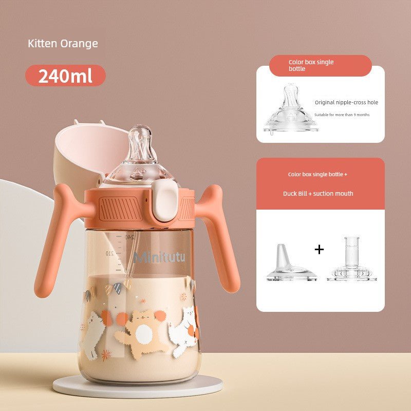 Minitutu Flip Bottle Wide Mouth Import Material Children's Drink Learning Cup Cup with Straw 1 Year Old Baby Drinking Water Drinking Milk - Baby Store