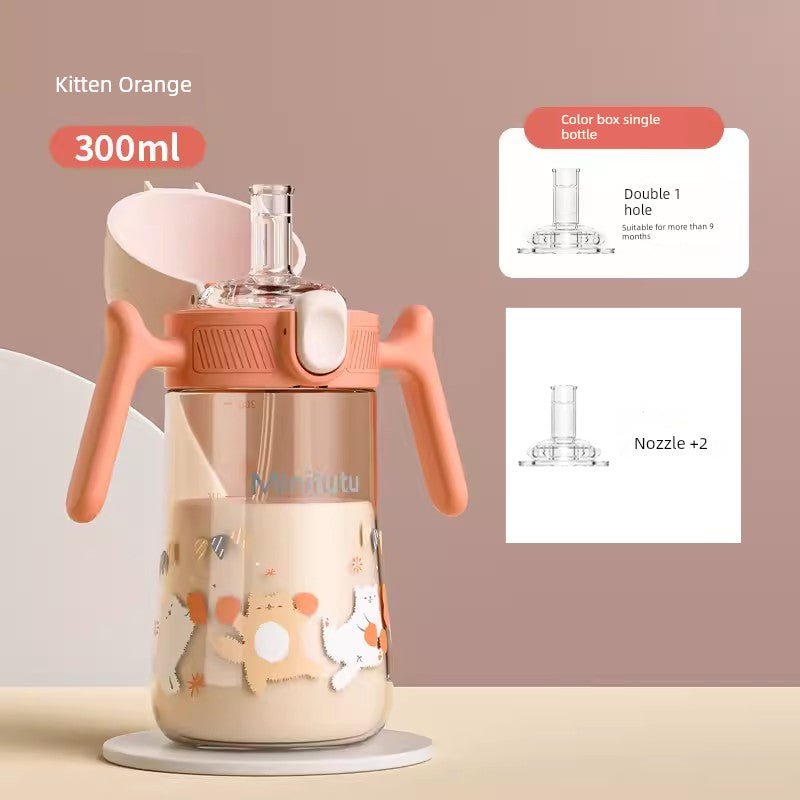Minitutu Flip Bottle Wide Mouth Import Material Children's Drink Learning Cup Cup with Straw 1 Year Old Baby Drinking Water Drinking Milk