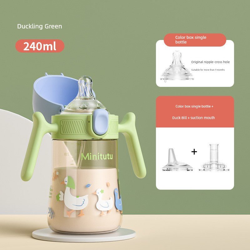 Minitutu Flip Bottle Wide Mouth Import Material Children's Drink Learning Cup Cup with Straw 1 Year Old Baby Drinking Water Drinking Milk