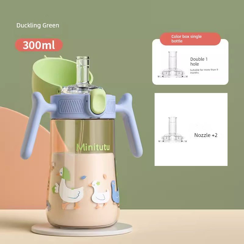 Minitutu Flip Bottle Wide Mouth Import Material Children's Drink Learning Cup Cup with Straw 1 Year Old Baby Drinking Water Drinking Milk