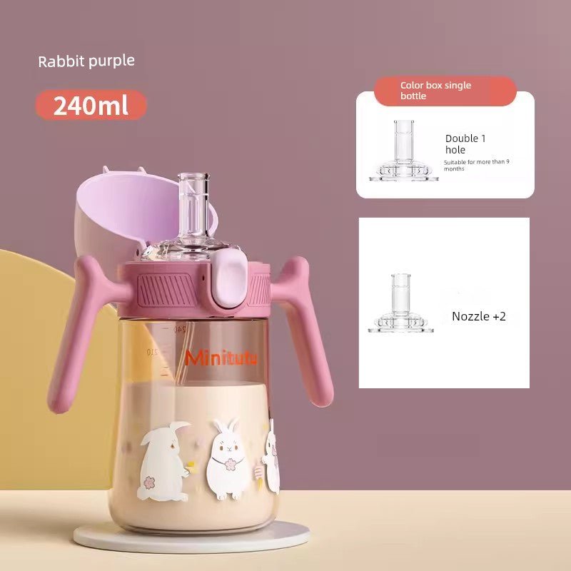 Minitutu Flip Bottle Wide Mouth Import Material Children's Drink Learning Cup Cup with Straw 1 Year Old Baby Drinking Water Drinking Milk