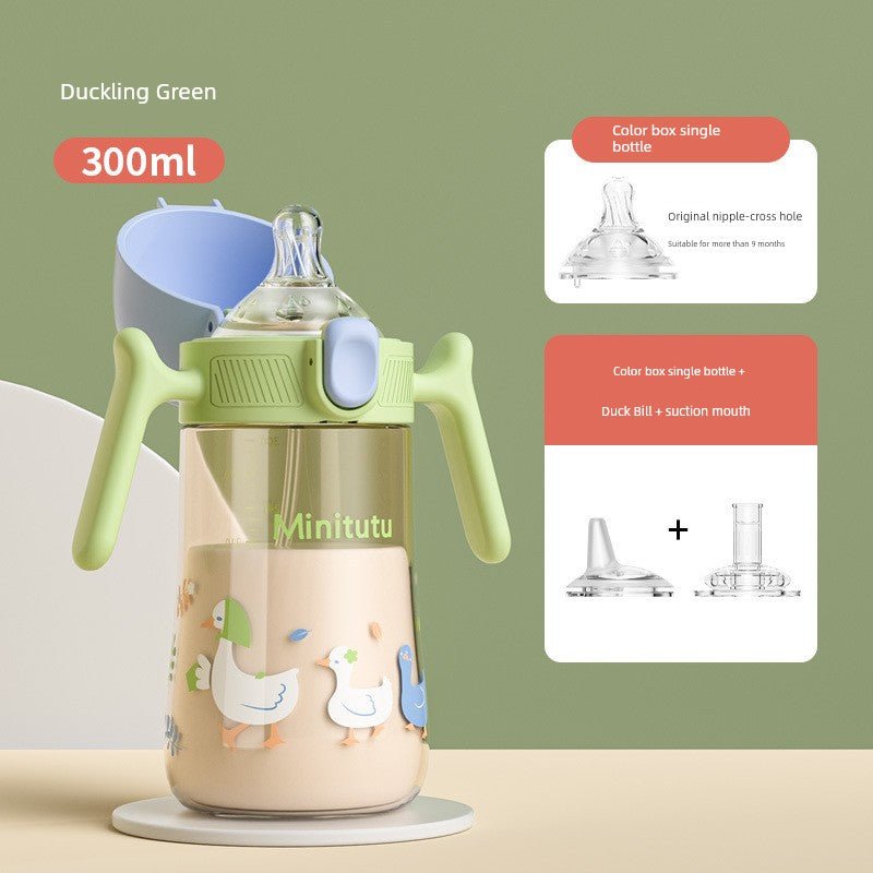 Minitutu Flip Bottle Wide Mouth Import Material Children's Drink Learning Cup Cup with Straw 1 Year Old Baby Drinking Water Drinking Milk