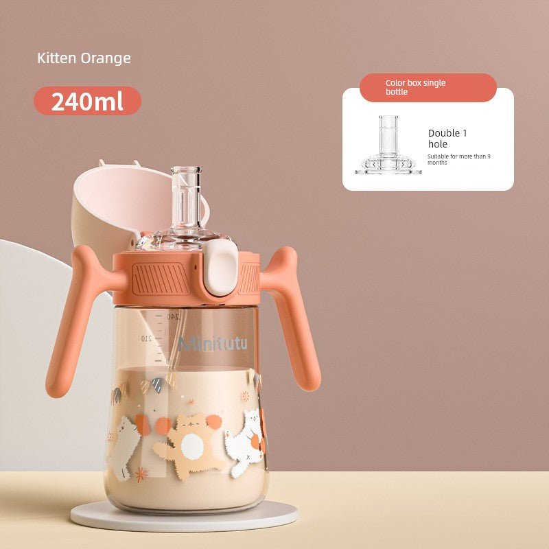 Minitutu Flip Bottle Wide Mouth Import Material Children's Drink Learning Cup Cup with Straw 1 Year Old Baby Drinking Water Drinking Milk