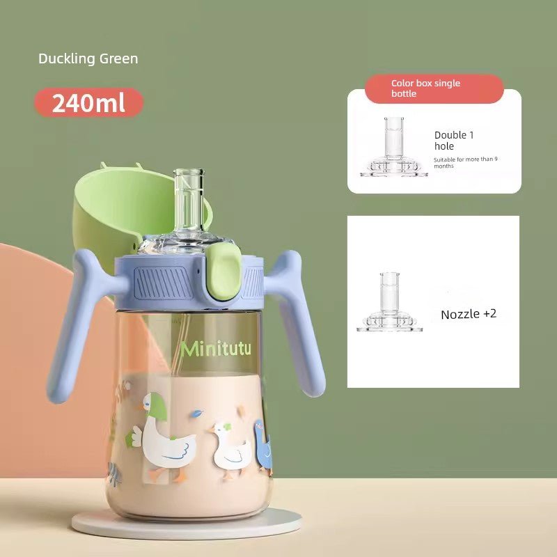 Minitutu Flip Bottle Wide Mouth Import Material Children's Drink Learning Cup Cup with Straw 1 Year Old Baby Drinking Water Drinking Milk