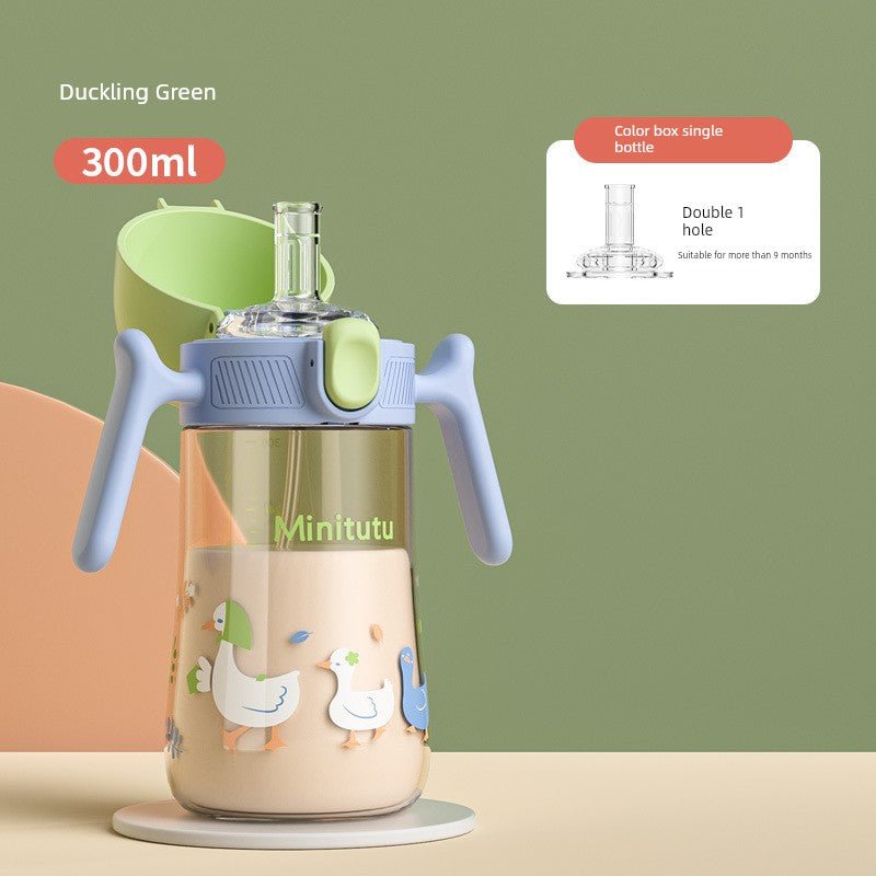 Minitutu Flip Bottle Wide Mouth Import Material Children's Drink Learning Cup Cup with Straw 1 Year Old Baby Drinking Water Drinking Milk
