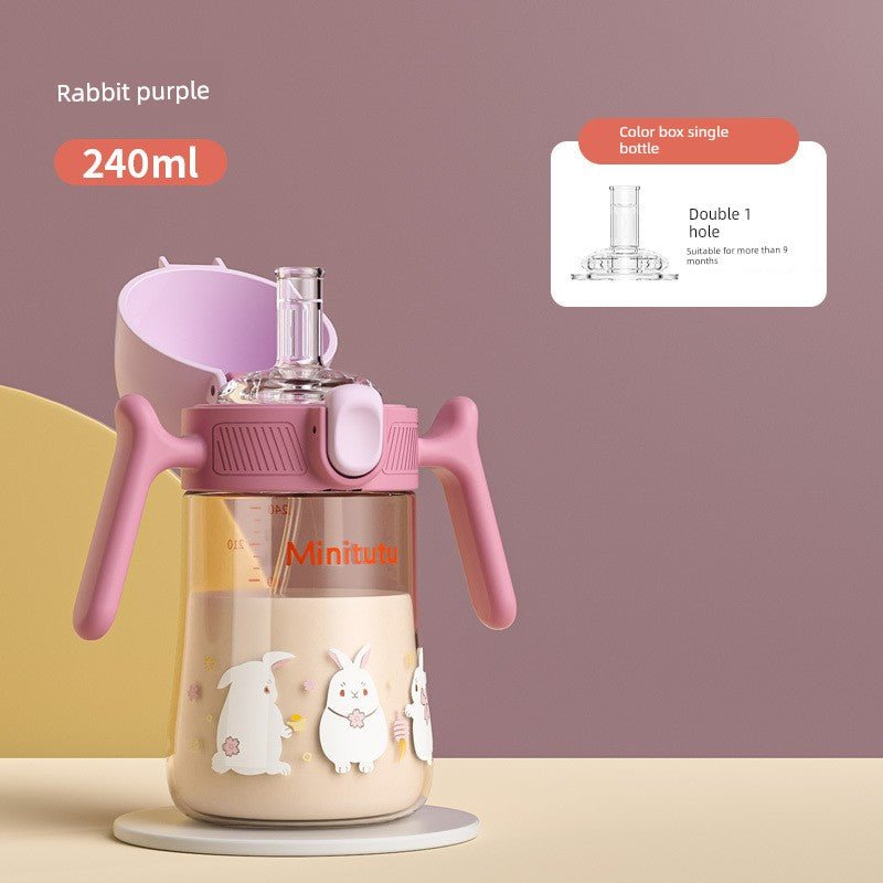 Minitutu Flip Bottle Wide Mouth Import Material Children's Drink Learning Cup Cup with Straw 1 Year Old Baby Drinking Water Drinking Milk