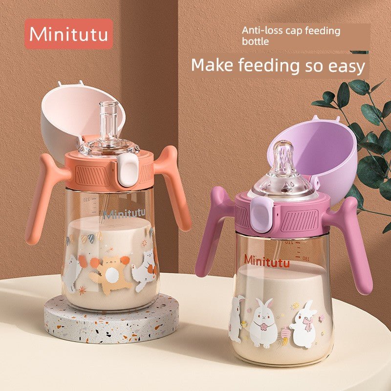 Minitutu Flip Bottle Wide Mouth Import Material Children's Drink Learning Cup Cup with Straw 1 Year Old Baby Drinking Water Drinking Milk - Baby Store