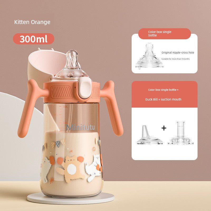 Minitutu Flip Bottle Wide Mouth Import Material Children's Drink Learning Cup Cup with Straw 1 Year Old Baby Drinking Water Drinking Milk