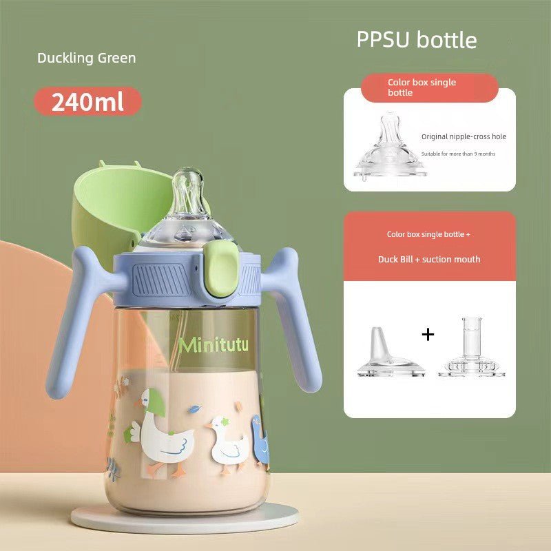 Minitutu Flip Wide Mouth PPSU Milk Bottle Cup Three-Purpose Sippy Cup Drop-Resistant High Temperature Resistant Belt Child Lock Drinking Cup