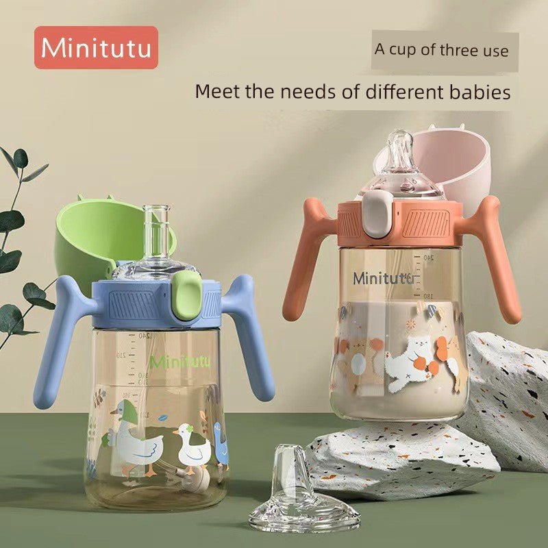 Minitutu Flip Wide Mouth PPSU Milk Bottle Cup Three - Purpose Sippy Cup Drop - Resistant High Temperature Resistant Belt Child Lock Drinking Cup - Baby Store