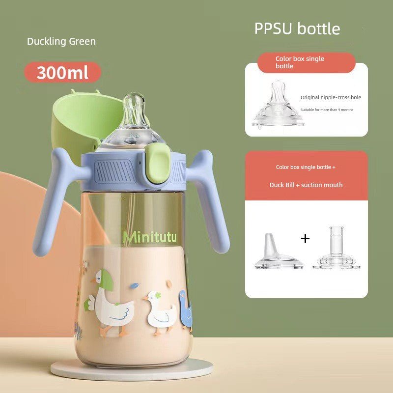 Minitutu Flip Wide Mouth PPSU Milk Bottle Cup Three-Purpose Sippy Cup Drop-Resistant High Temperature Resistant Belt Child Lock Drinking Cup