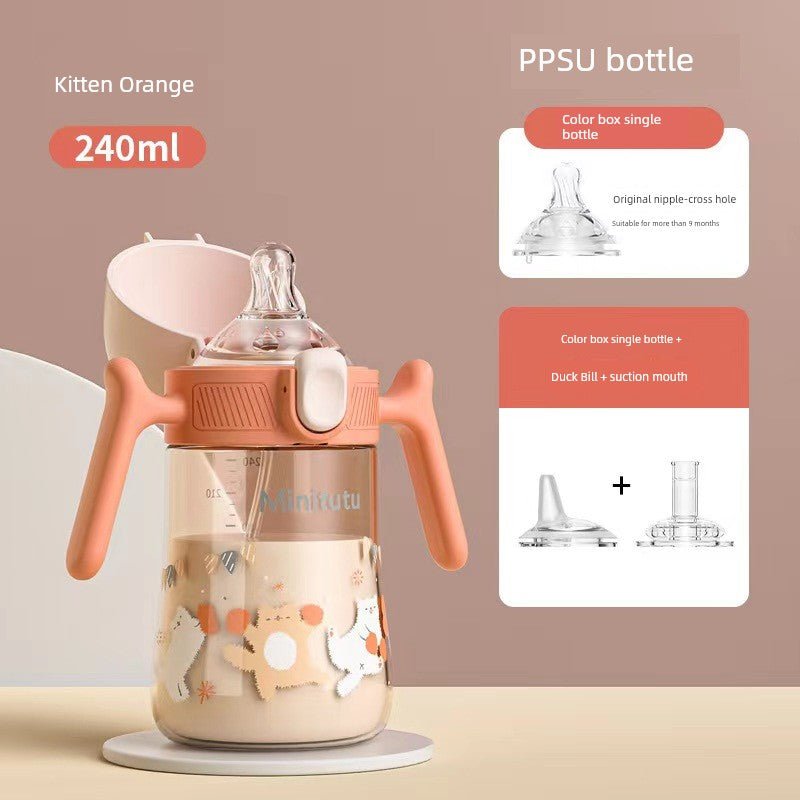 Minitutu Flip Wide Mouth PPSU Milk Bottle Cup Three - Purpose Sippy Cup Drop - Resistant High Temperature Resistant Belt Child Lock Drinking Cup - Baby Store