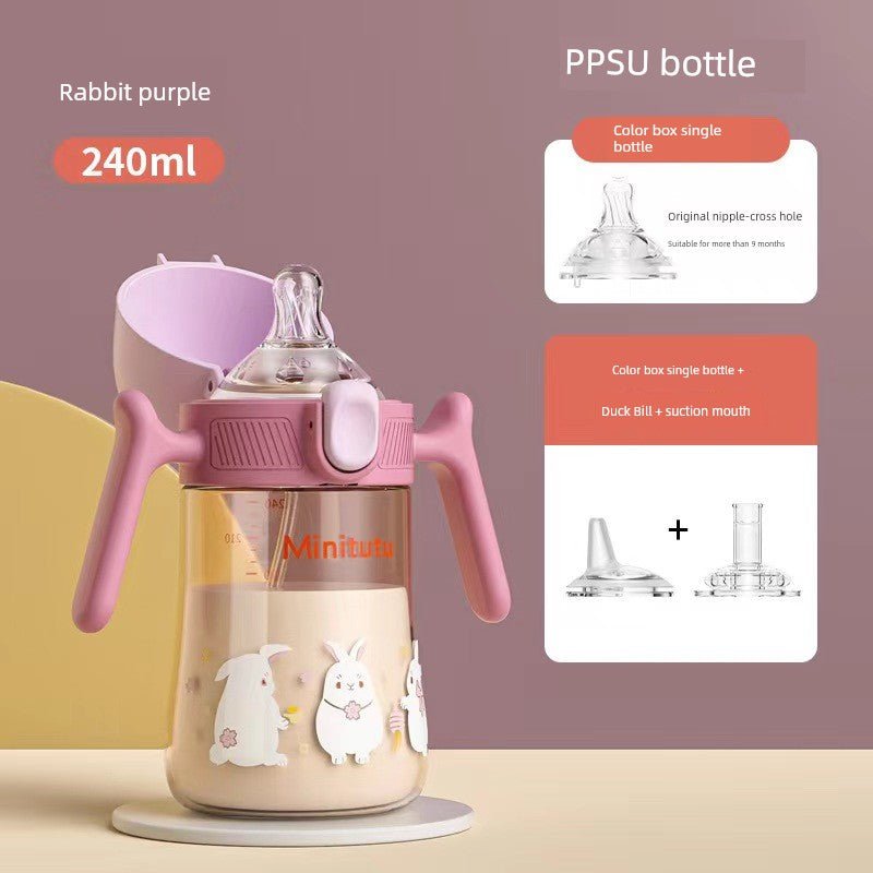 Minitutu Flip Wide Mouth PPSU Milk Bottle Cup Three-Purpose Sippy Cup Drop-Resistant High Temperature Resistant Belt Child Lock Drinking Cup