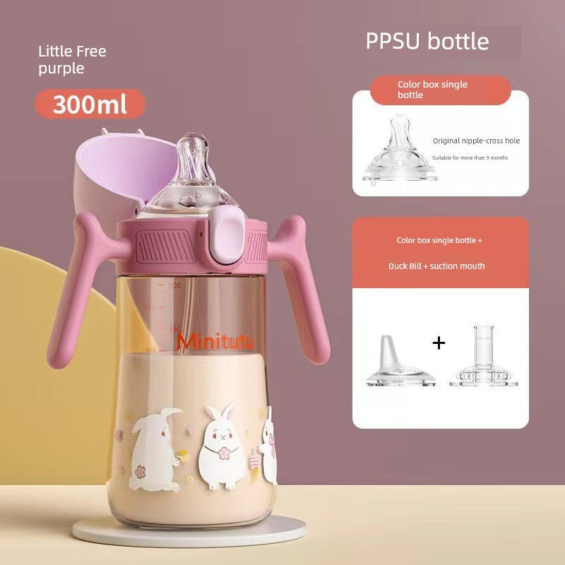 Minitutu Flip Wide Mouth PPSU Milk Bottle Cup Three-Purpose Sippy Cup Drop-Resistant High Temperature Resistant Belt Child Lock Drinking Cup