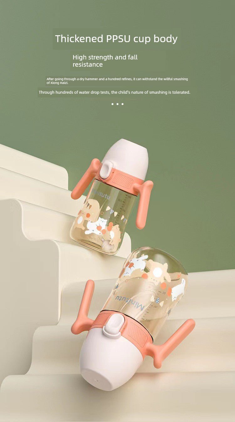 Minitutu Flip Wide Mouth PPSU Milk Bottle Cup Three-Purpose Sippy Cup Drop-Resistant High Temperature Resistant Belt Child Lock Drinking Cup