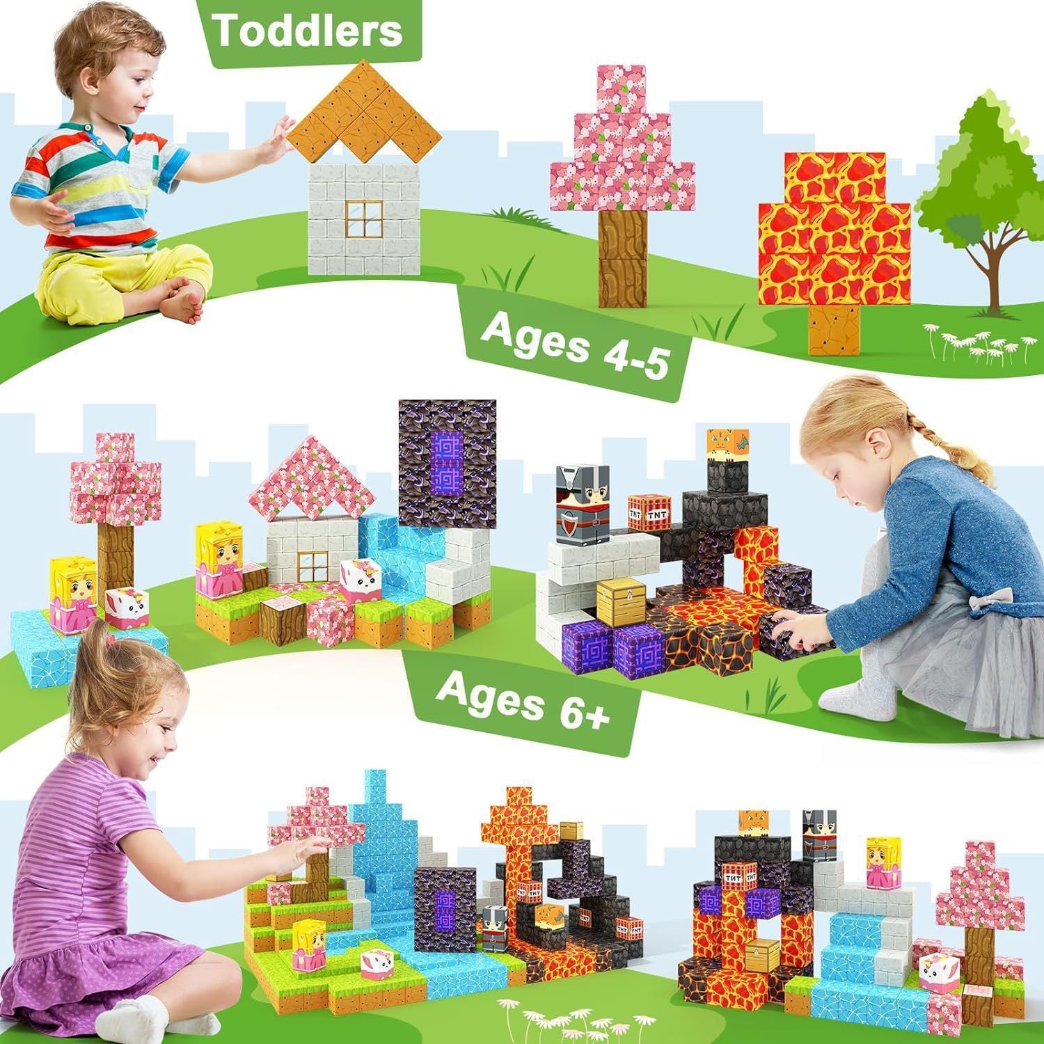 My Building World Magnetic Cube DIY Cherry Blossom Mountain Children's Educational Puzzle Assembly Toy Gift - Baby Store