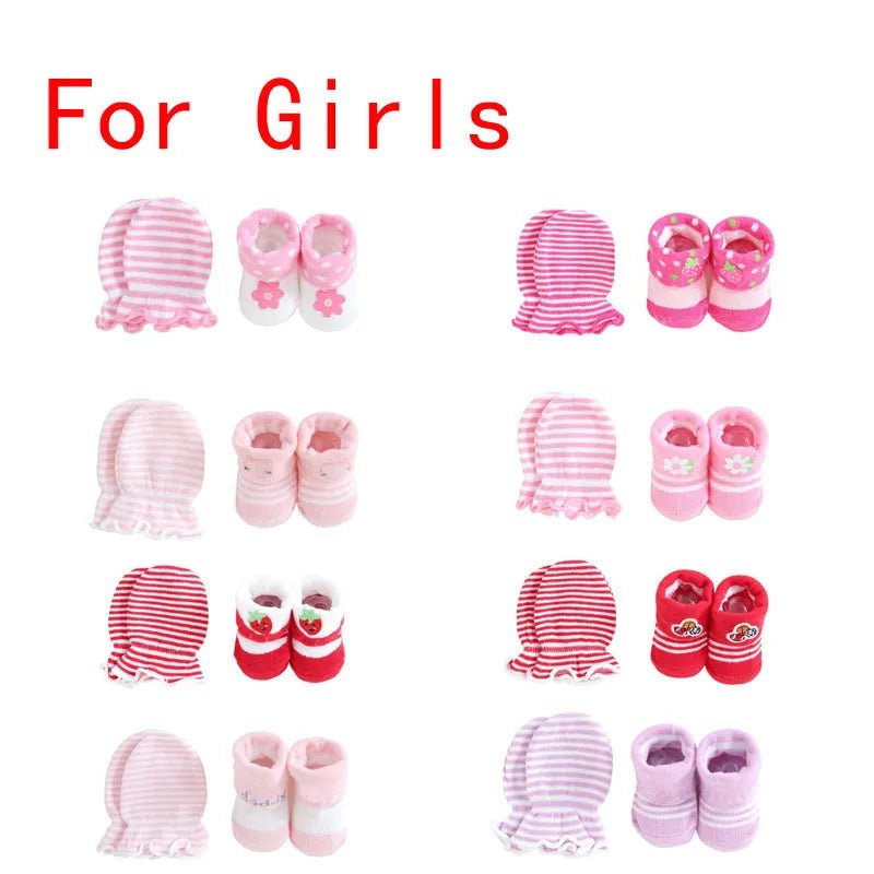 New cute cartoon baby socks + gloves striped dot baby socks set - Baby Store