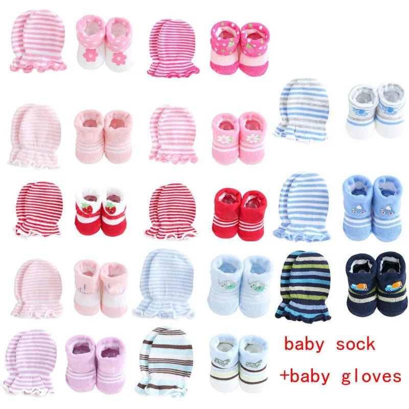 New cute cartoon baby socks + gloves striped dot baby socks set - Baby Store