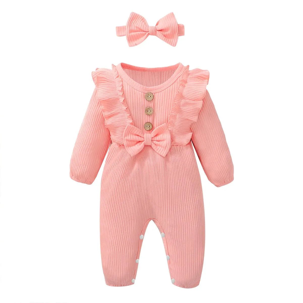 Newborn Baby Girl Romper Long Sleeved Ruffle Bodysuit with Headband Autumn & Winter Onesie Outfit Clothing for Baby 0 - 18 Months - Baby Store