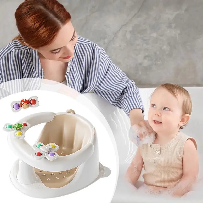 Non-Slip Bath Seat Baby Sit Up Toddler Bathing Chair with Spin Toys for 1-3 Years Old Play and Relaxation Indoor Bathroom Pool
