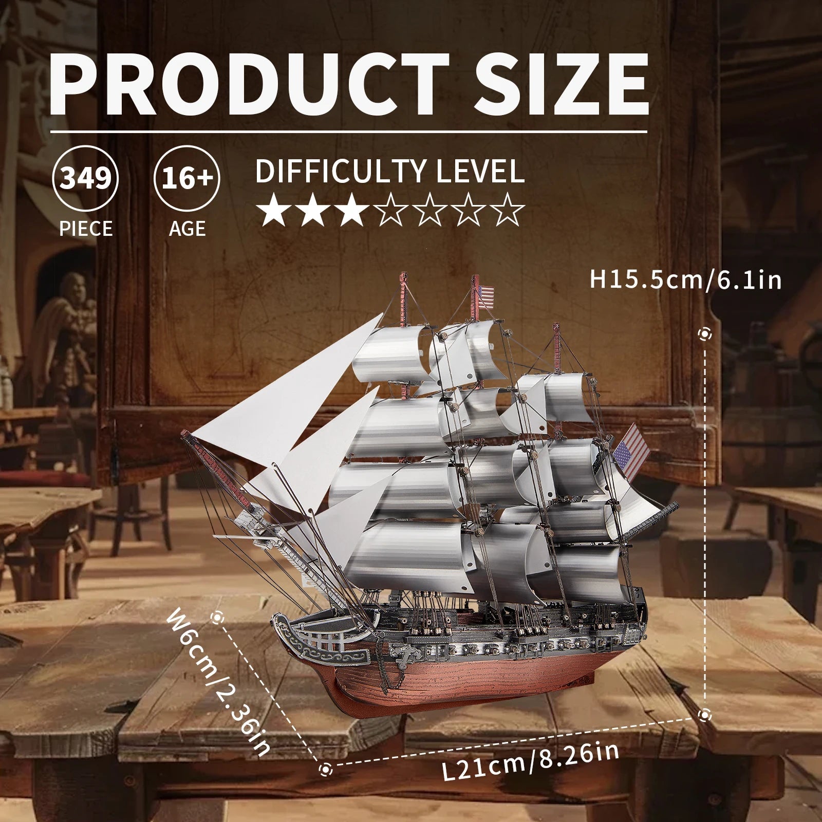 Piececool 3D Metal Puzzles Sailing Frigate Boat Model Building Kits Assembly DIY Kit for Adult Brain Teaser