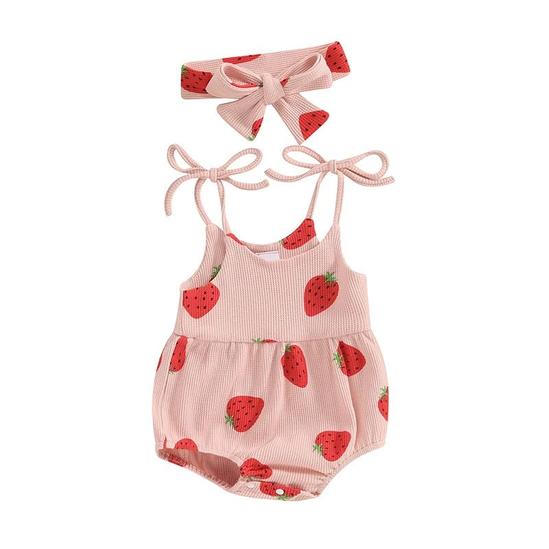 Pudcoco Baby Girl Summer Jumpsuit Strawberry Print Bandage Sleeveless Romper and Headband Set Cute Fashion Clothes Outfits 3 - 24M - Baby Store