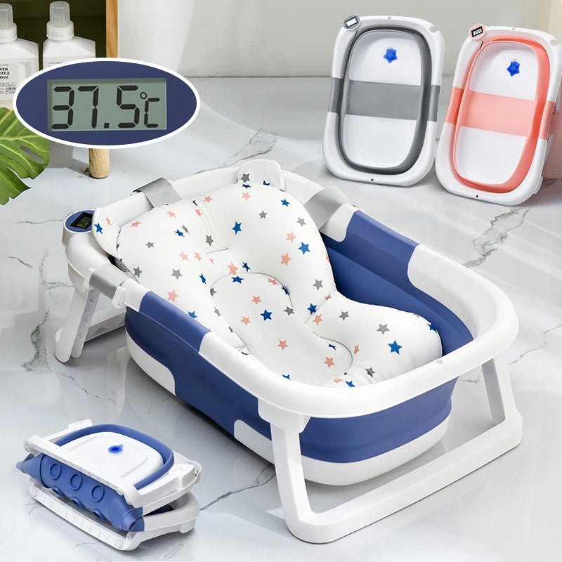 Real - time Temperature Silicone Baby Take A Bath Bathtub Non - Slip Foot Bath Bucket Folding Bathroom With Temperature Sensing - Baby Store