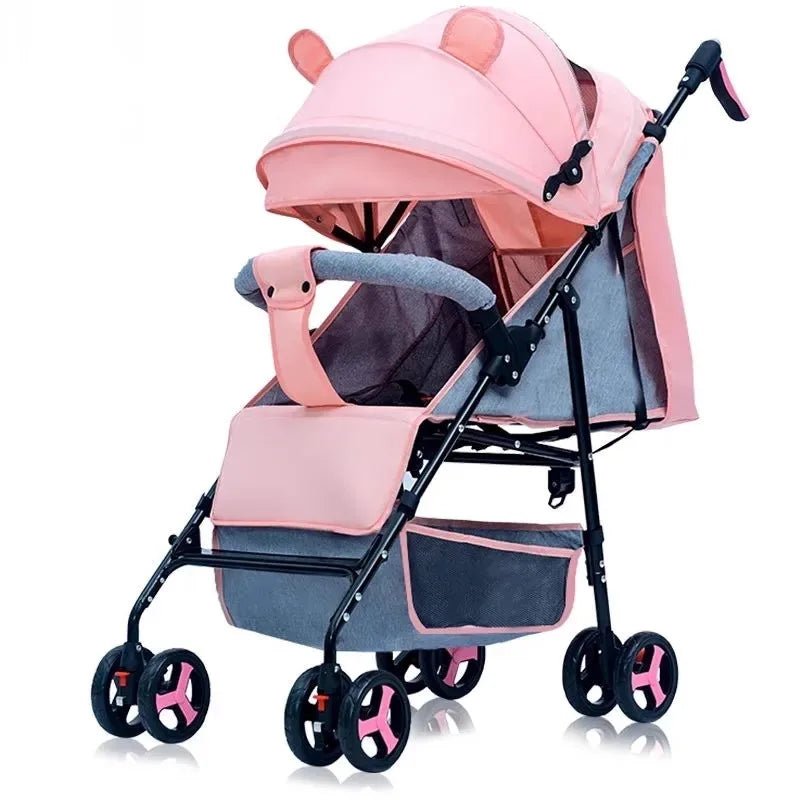 Sitting and Lying All-in-one Design 0 to 4 years Old Baby Stroller Spring Shock-absorbing One-touch Folding Lightweight Stroller