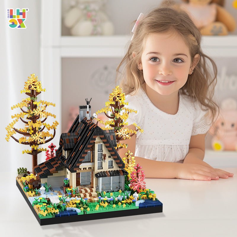 wooden house assembly building blocks, children's puzzle toys, boutique ornaments, Christmas gifts