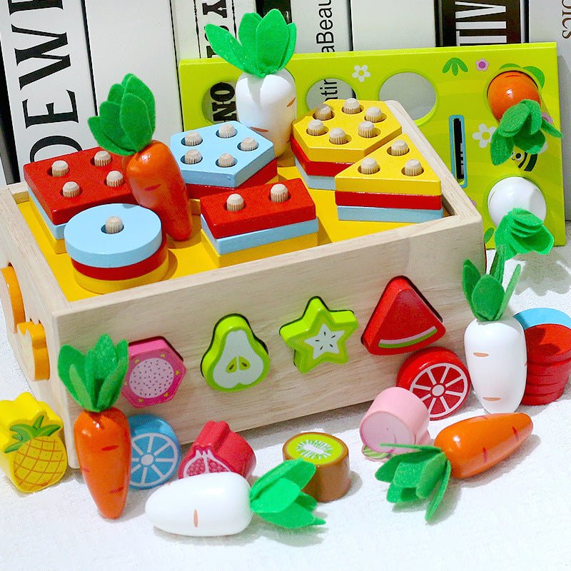Wooden shape matching set, pole pulling radish multifunctional children's early education puzzle combination set, cognitive toy