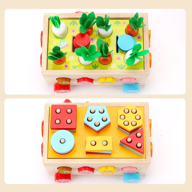 Wooden shape matching set, pole pulling radish multifunctional children's early education puzzle combination set, cognitive toy