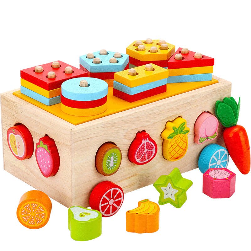 Wooden shape matching set, pole pulling radish multifunctional children's early education puzzle combination set, cognitive toy - Baby Store