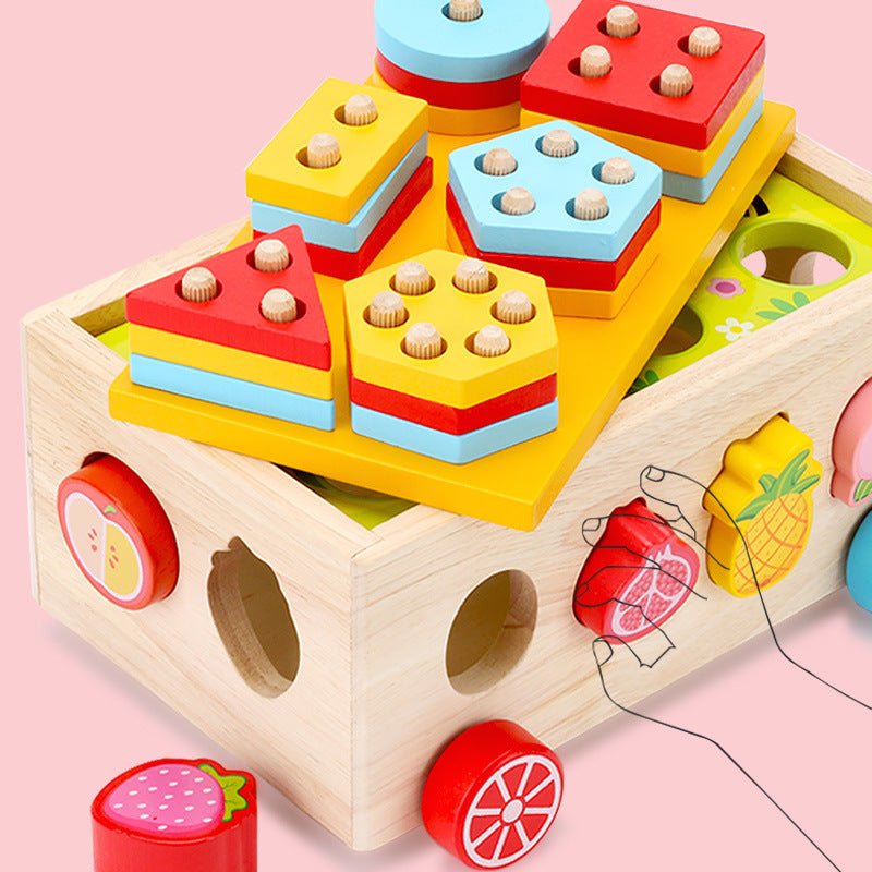 Wooden shape matching set, pole pulling radish multifunctional children's early education puzzle combination set, cognitive toy