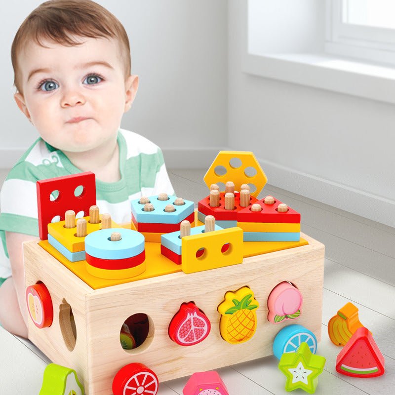 Wooden shape matching set, pole pulling radish multifunctional children's early education puzzle combination set, cognitive toy - Baby Store